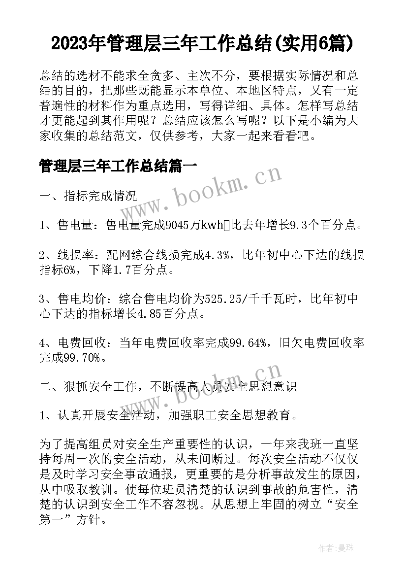 2023年管理层三年工作总结(实用6篇)