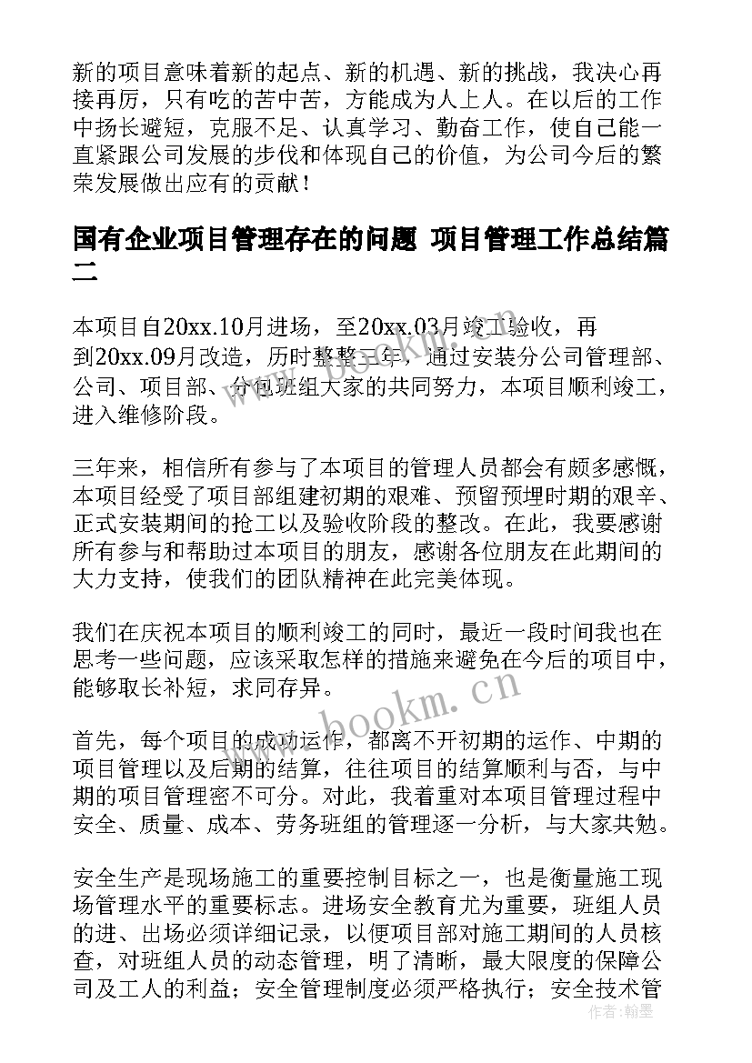 2023年国有企业项目管理存在的问题 项目管理工作总结(实用8篇)