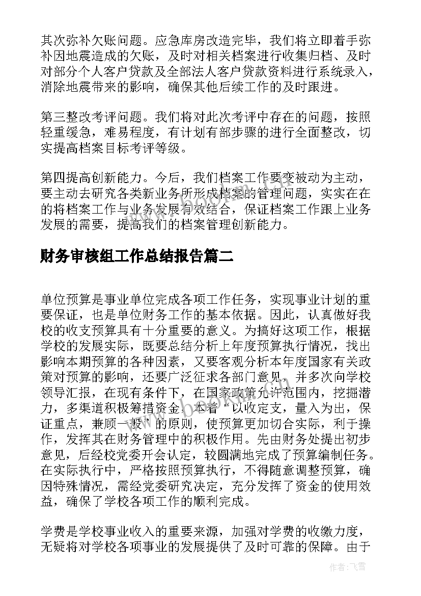 最新财务审核组工作总结报告(模板5篇)