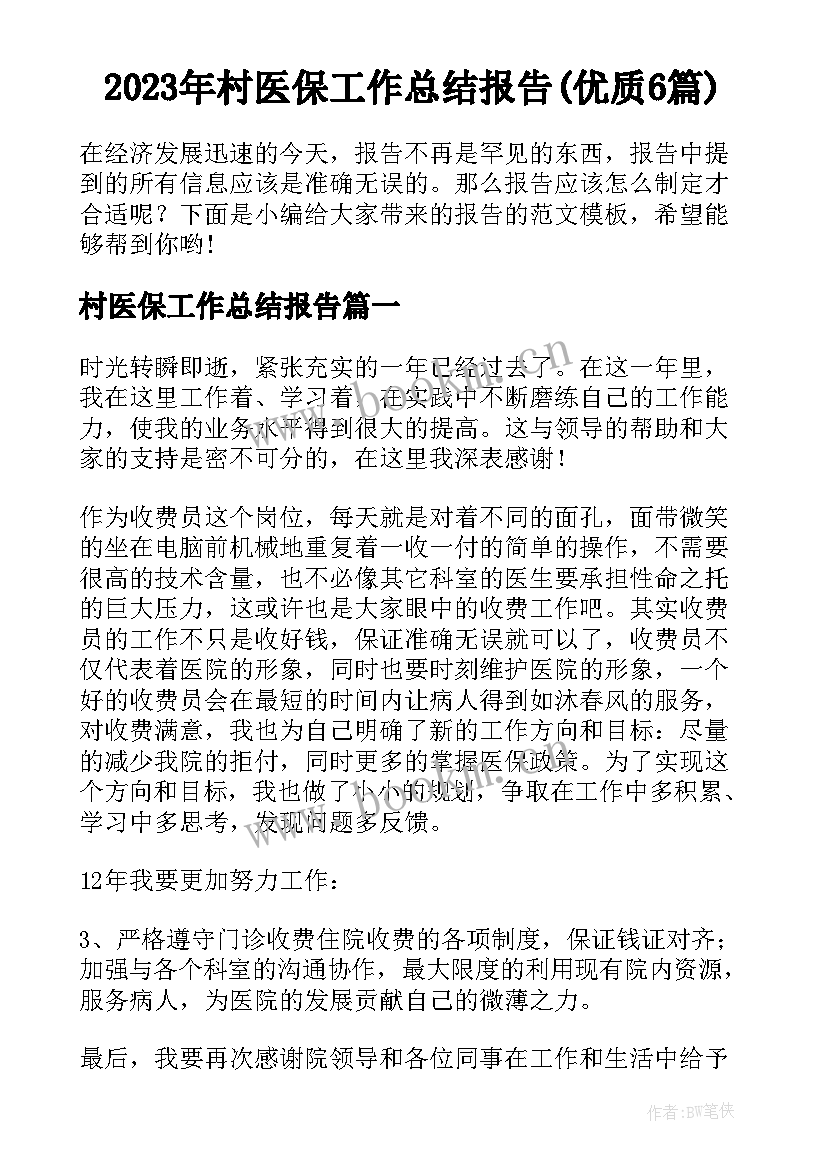 2023年村医保工作总结报告(优质6篇)