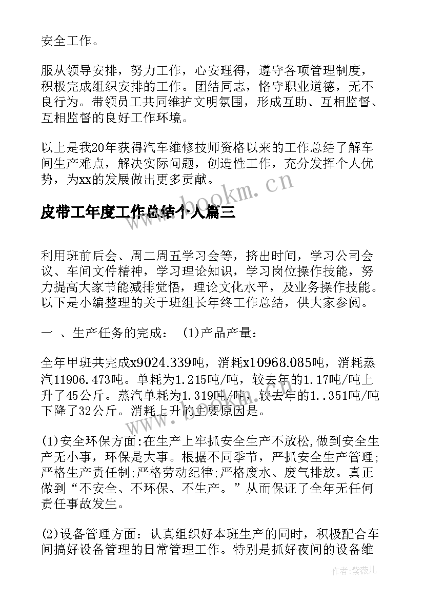 2023年皮带工年度工作总结个人(精选5篇)