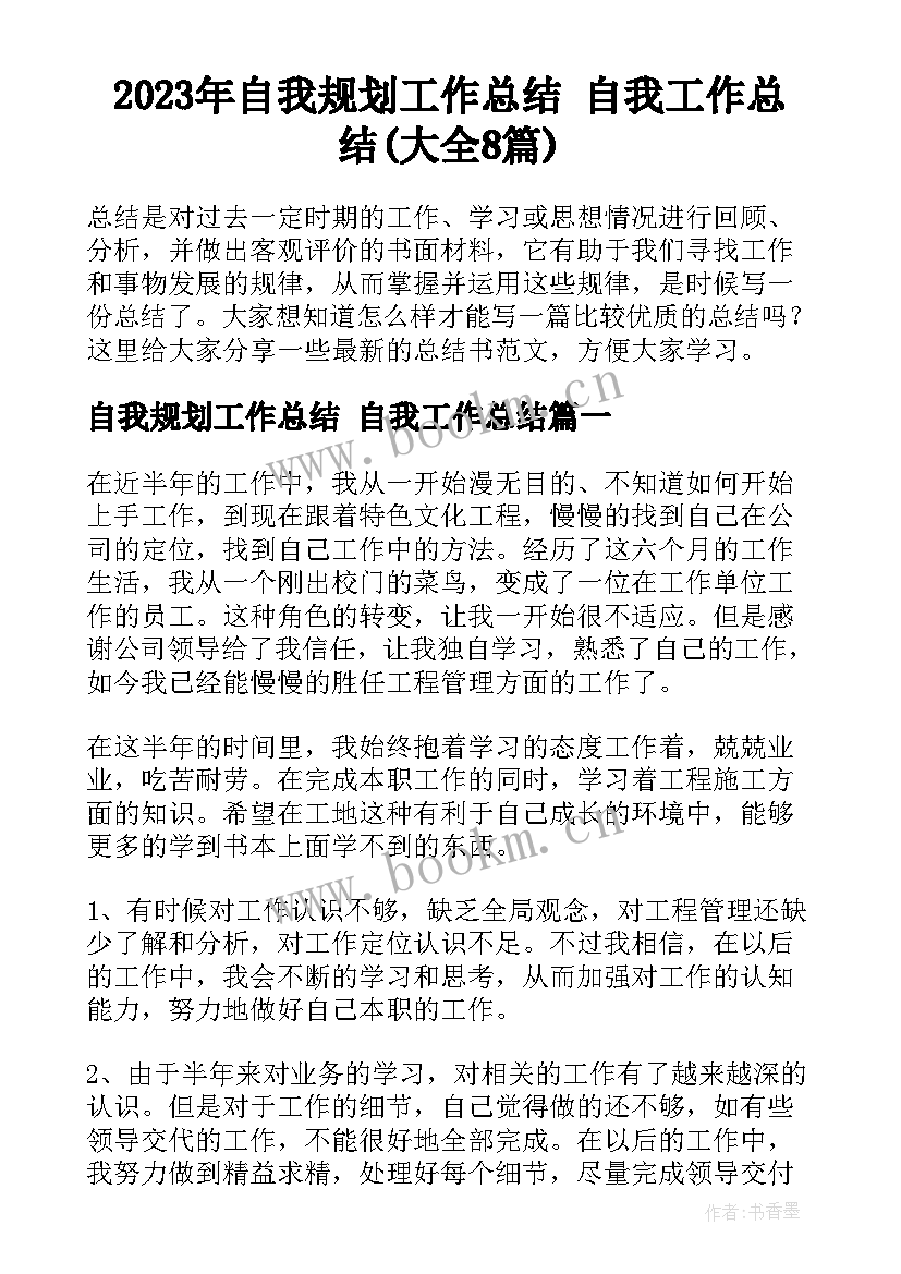 2023年自我规划工作总结 自我工作总结(大全8篇)