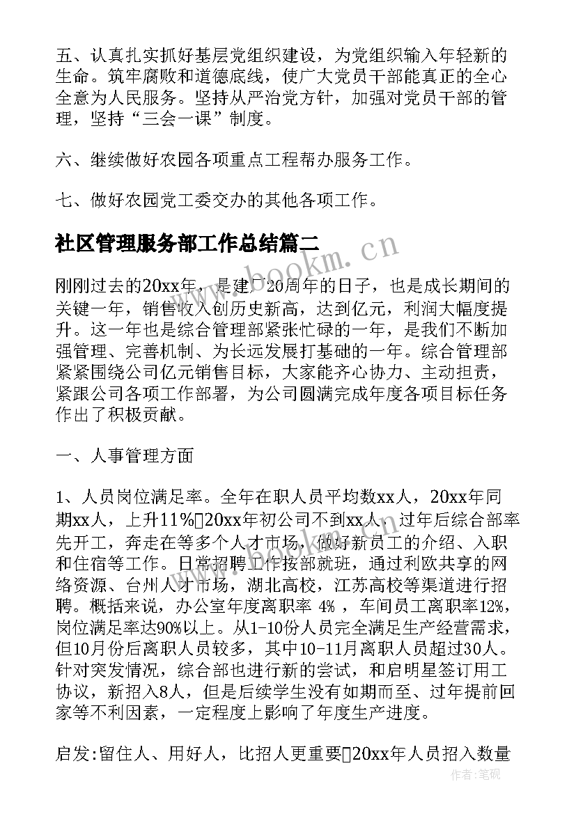 社区管理服务部工作总结(精选6篇)