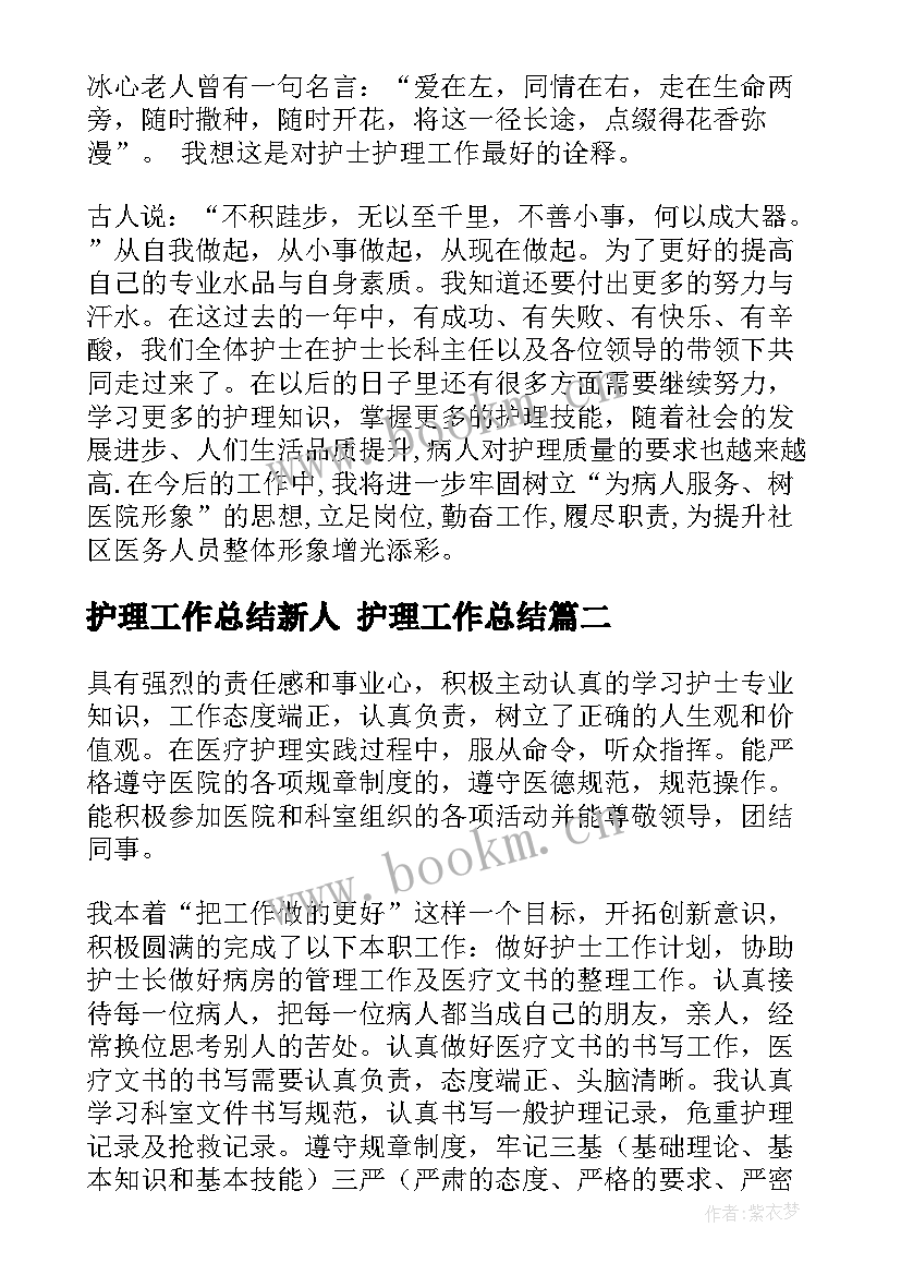 2023年护理工作总结新人 护理工作总结(汇总10篇)