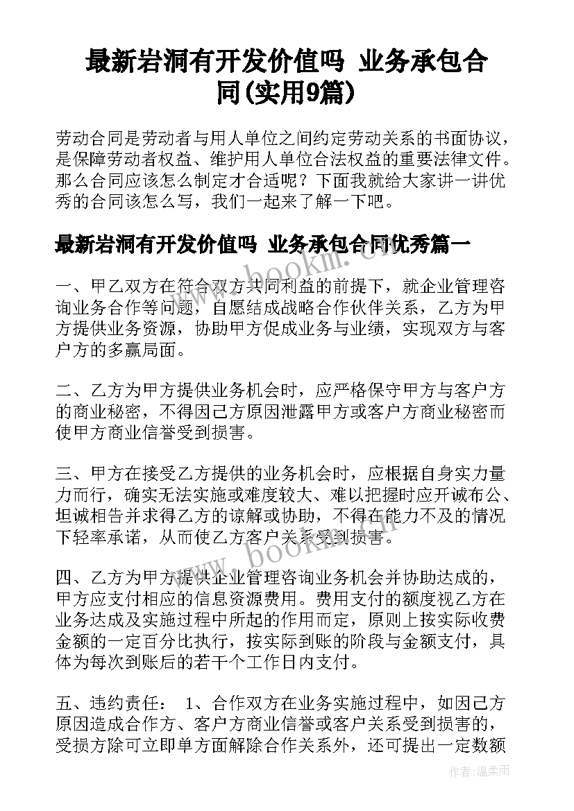 最新岩洞有开发价值吗 业务承包合同(实用9篇)