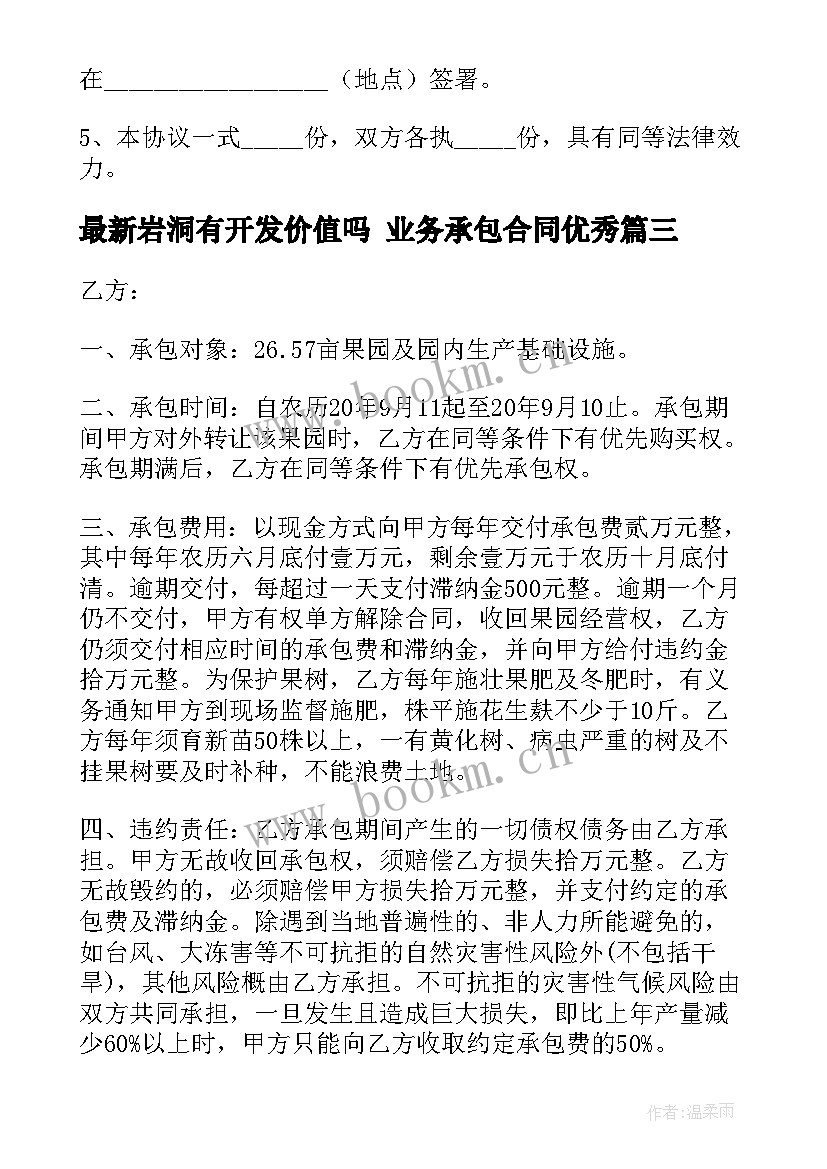 最新岩洞有开发价值吗 业务承包合同(实用9篇)