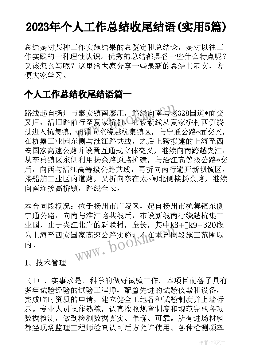 2023年个人工作总结收尾结语(实用5篇)