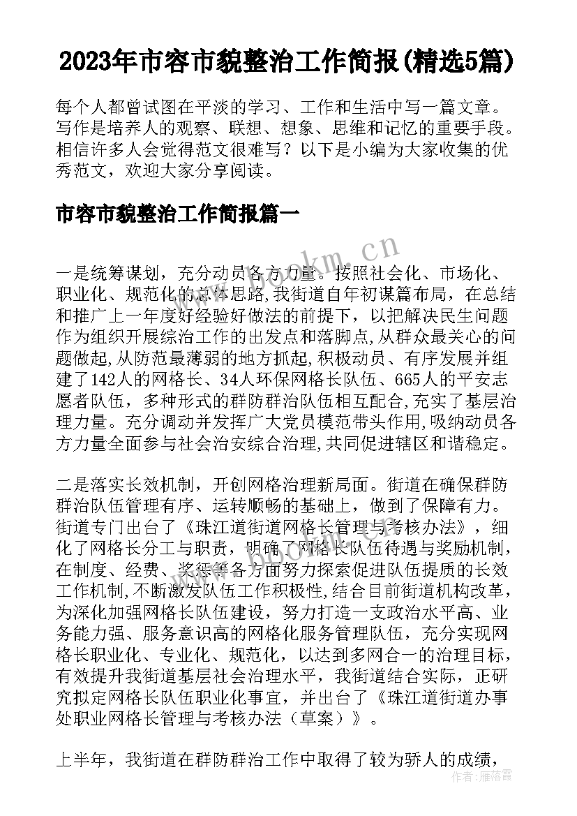 2023年市容市貌整治工作简报(精选5篇)