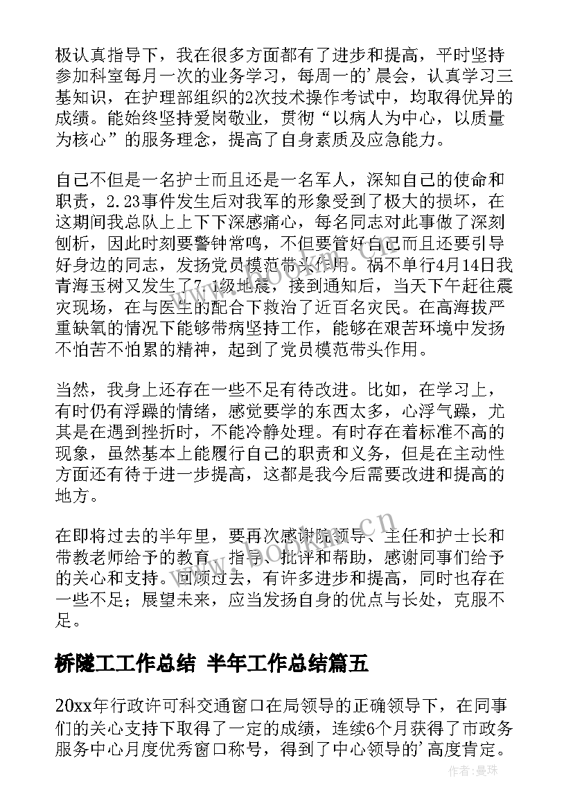 2023年桥隧工工作总结 半年工作总结(优质6篇)