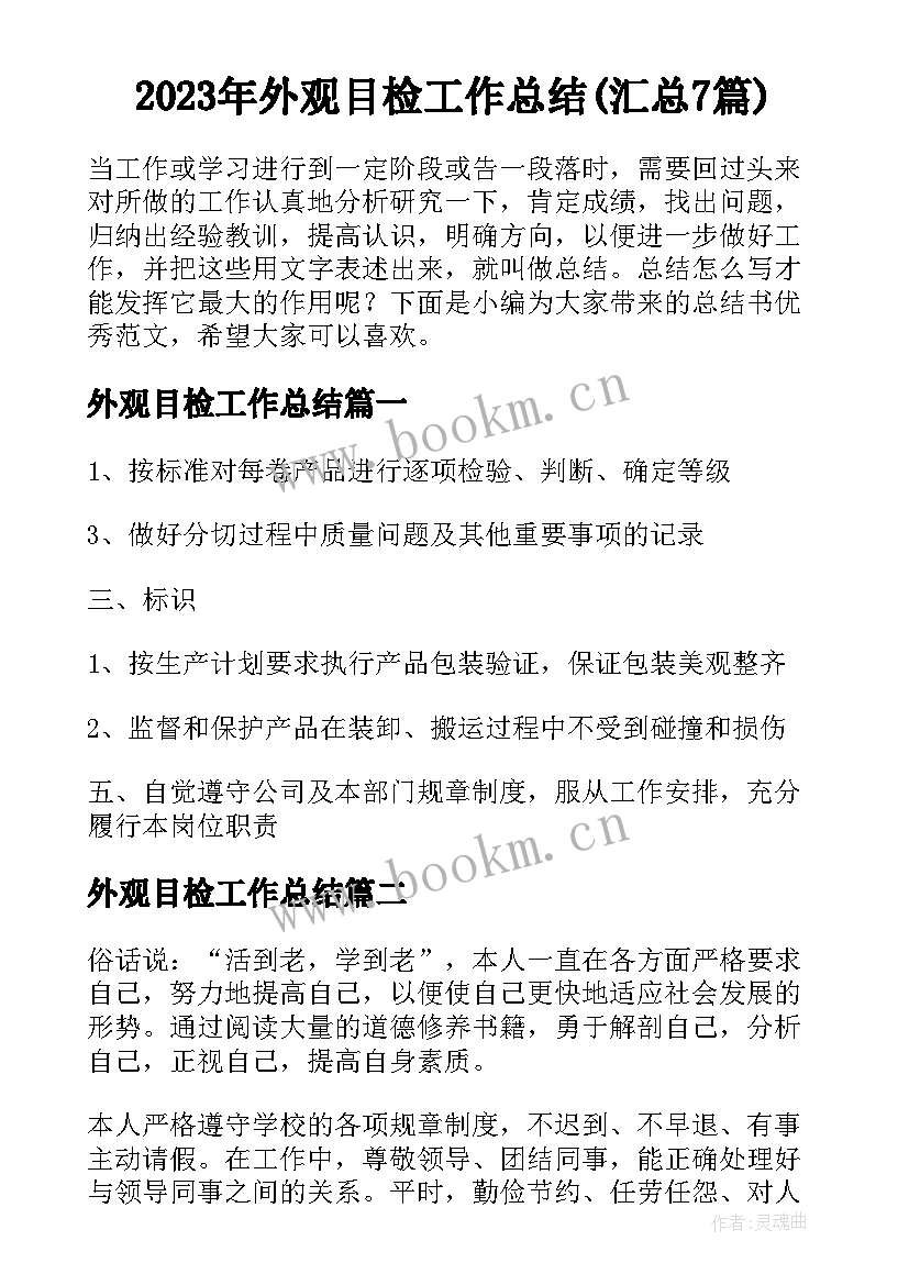 2023年外观目检工作总结(汇总7篇)