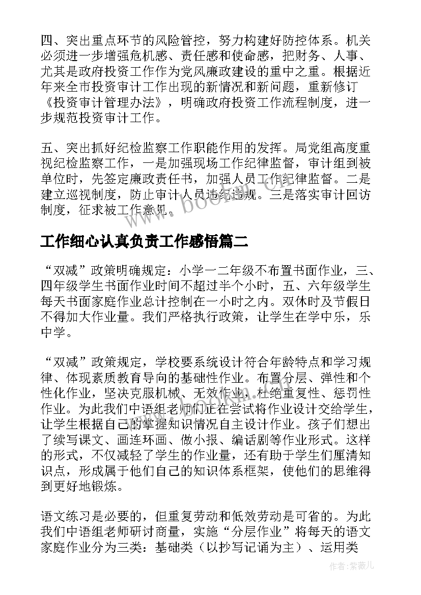 2023年工作细心认真负责工作感悟(优质5篇)