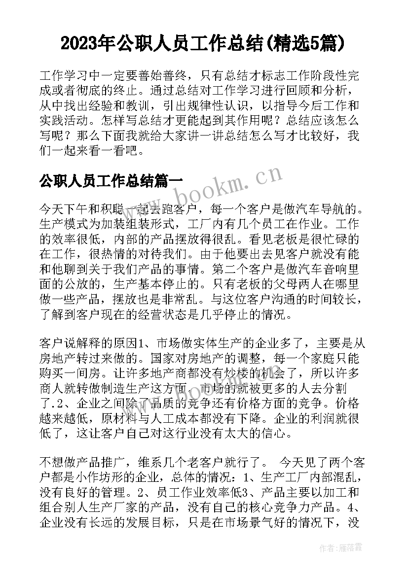 2023年公职人员工作总结(精选5篇)