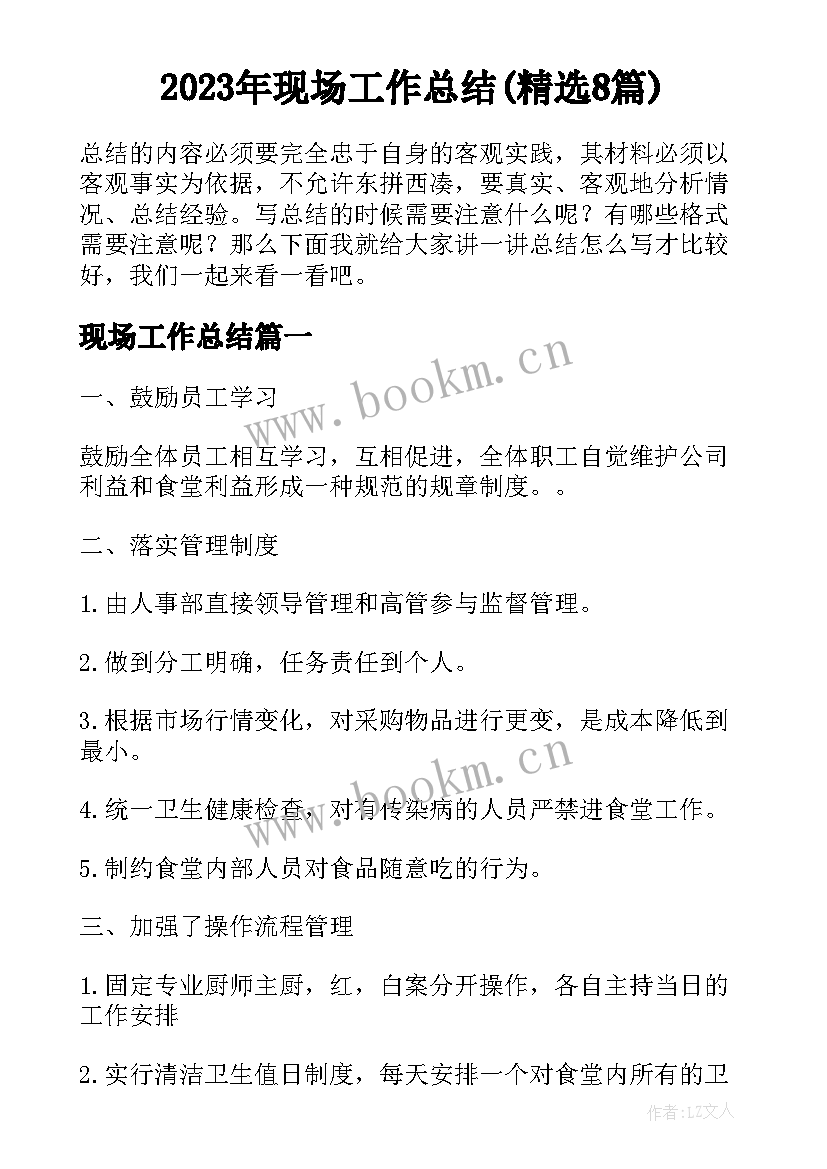 2023年现场工作总结(精选8篇)