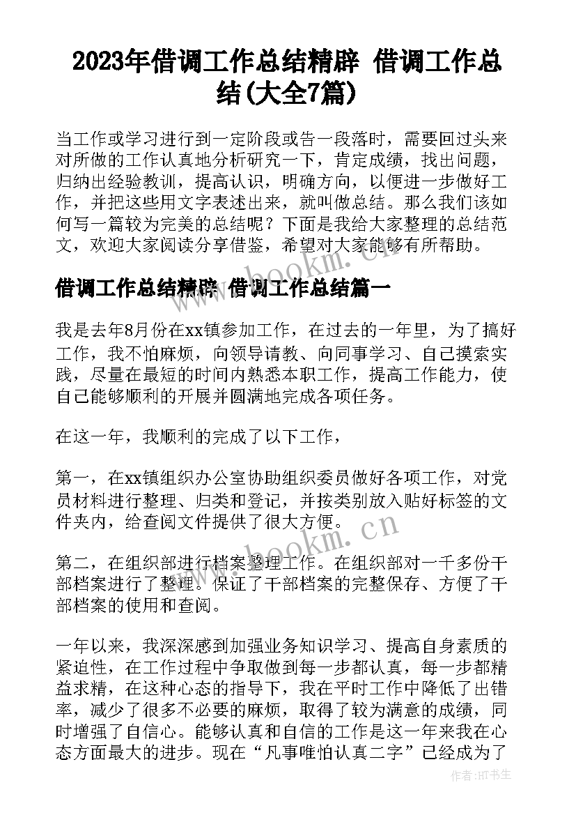 2023年借调工作总结精辟 借调工作总结(大全7篇)