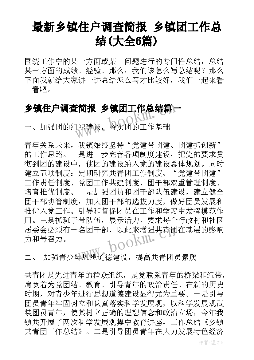 最新乡镇住户调查简报 乡镇团工作总结(大全6篇)