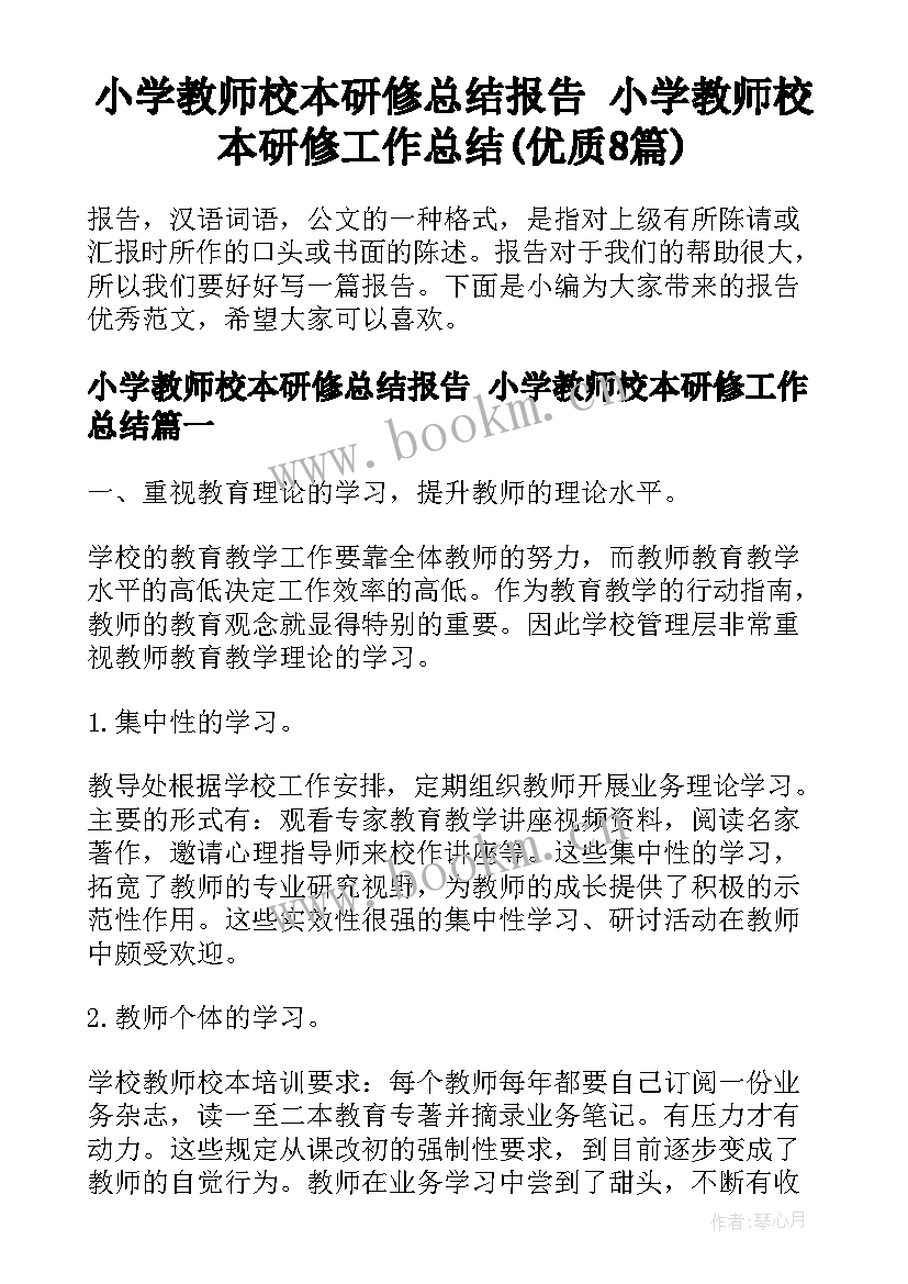 小学教师校本研修总结报告 小学教师校本研修工作总结(优质8篇)