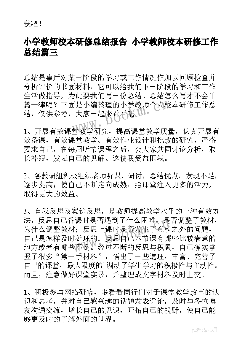 小学教师校本研修总结报告 小学教师校本研修工作总结(优质8篇)