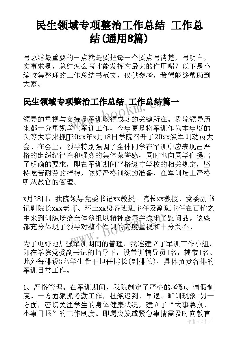 民生领域专项整治工作总结 工作总结(通用8篇)