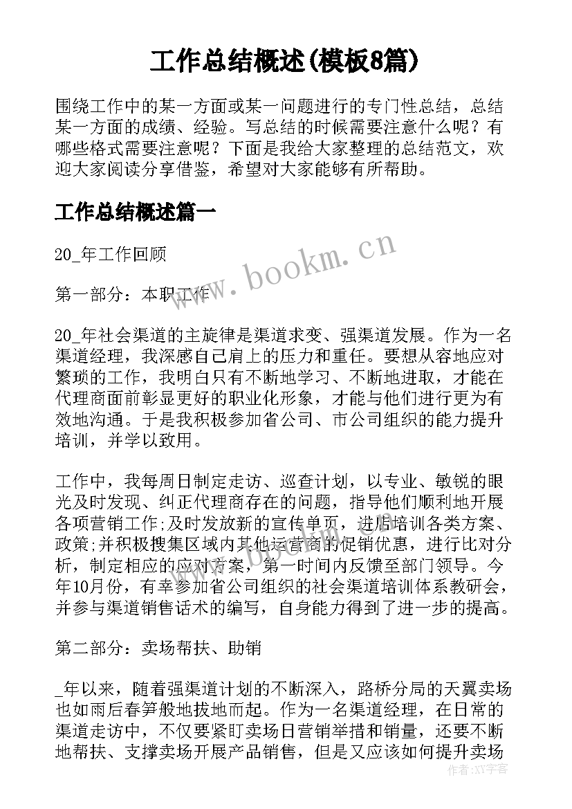 工作总结概述(模板8篇)