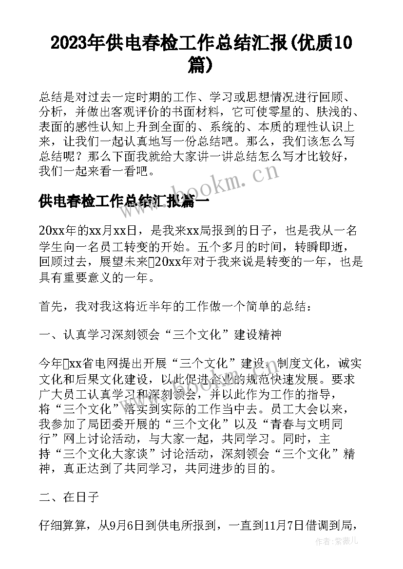 2023年供电春检工作总结汇报(优质10篇)