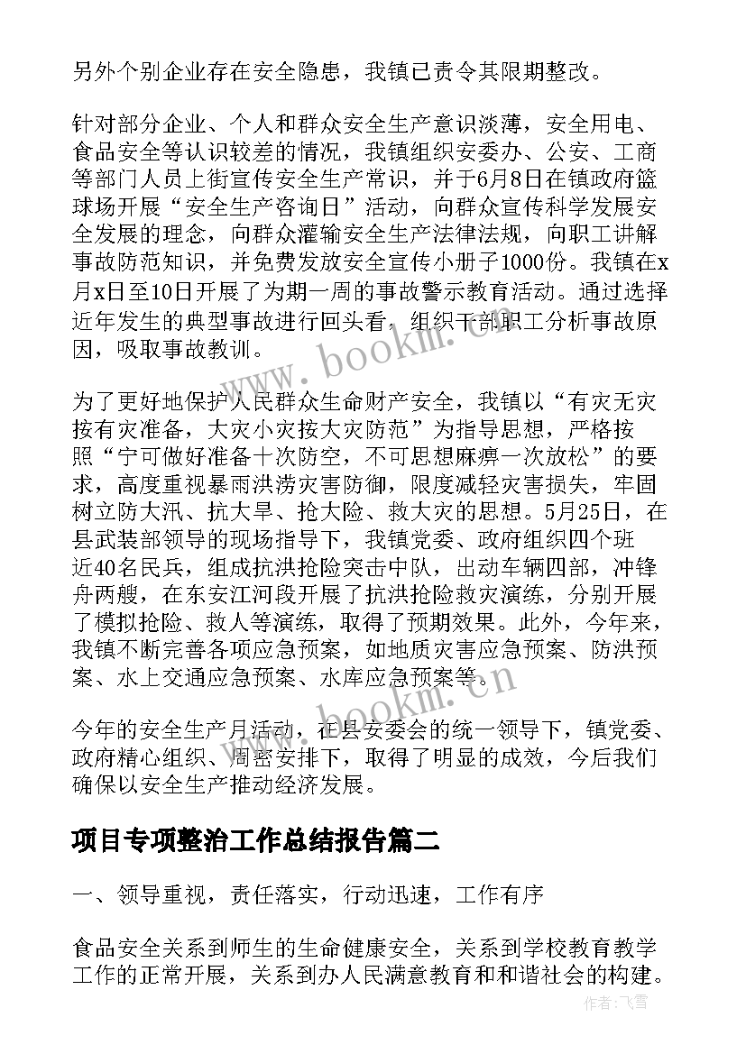 2023年项目专项整治工作总结报告(优秀6篇)