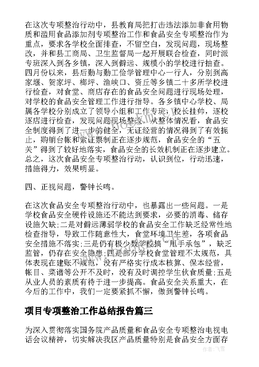 2023年项目专项整治工作总结报告(优秀6篇)