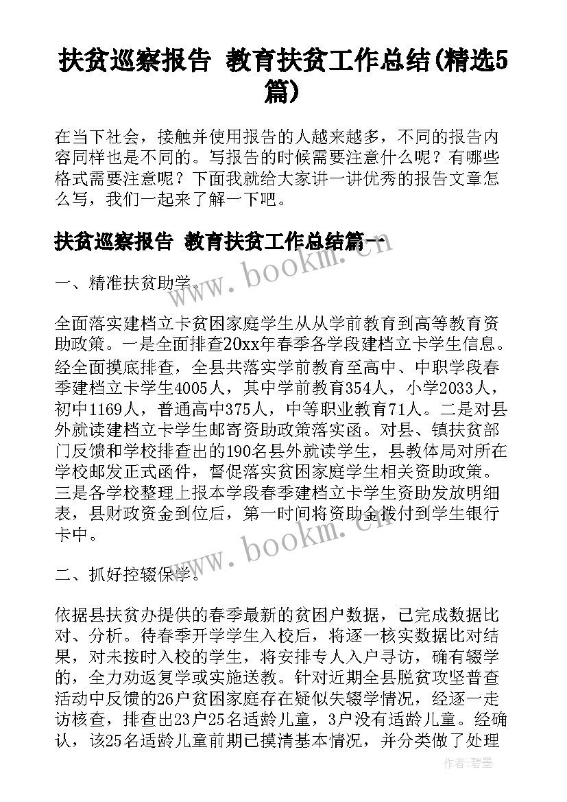 扶贫巡察报告 教育扶贫工作总结(精选5篇)