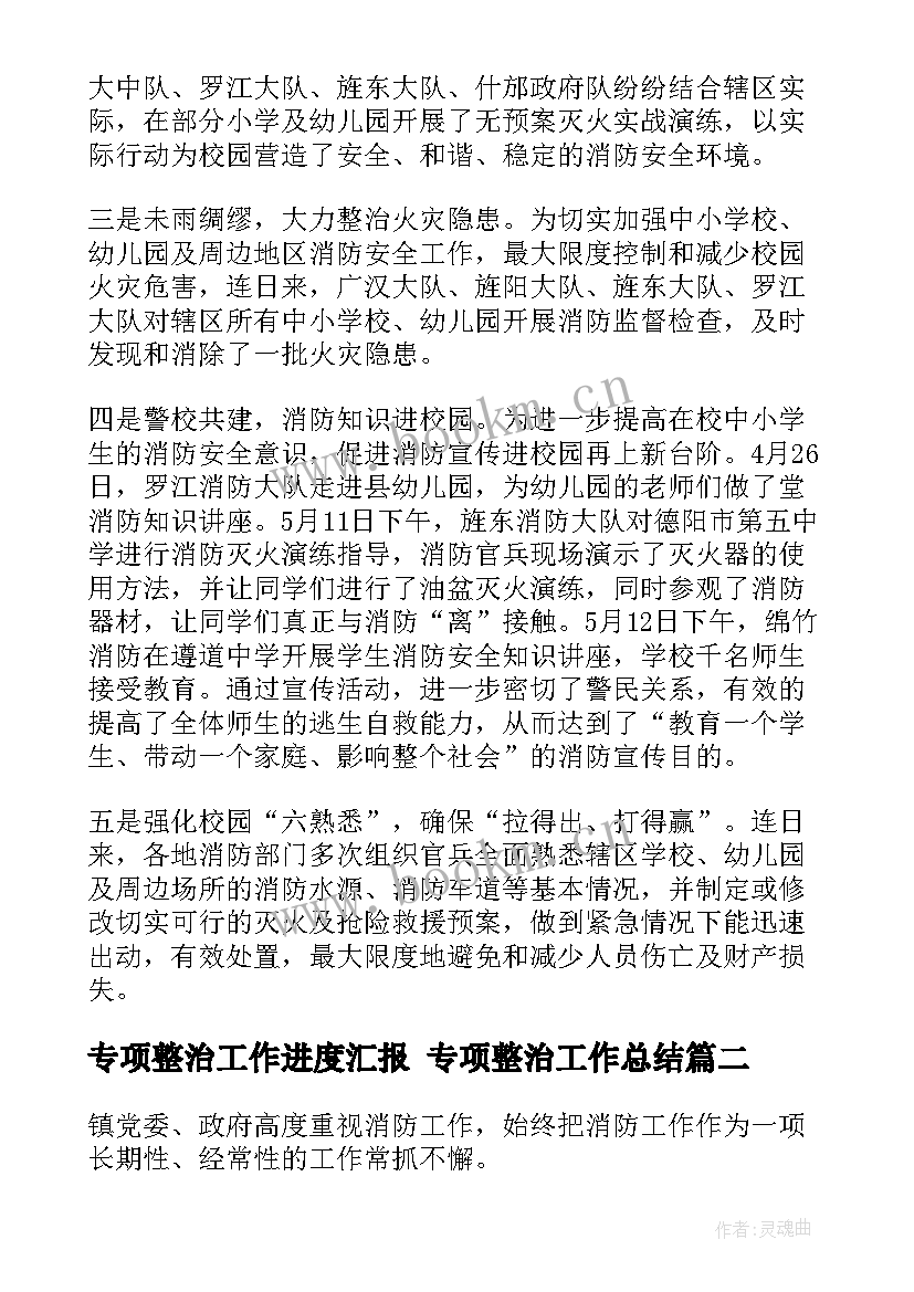 2023年专项整治工作进度汇报 专项整治工作总结(大全10篇)