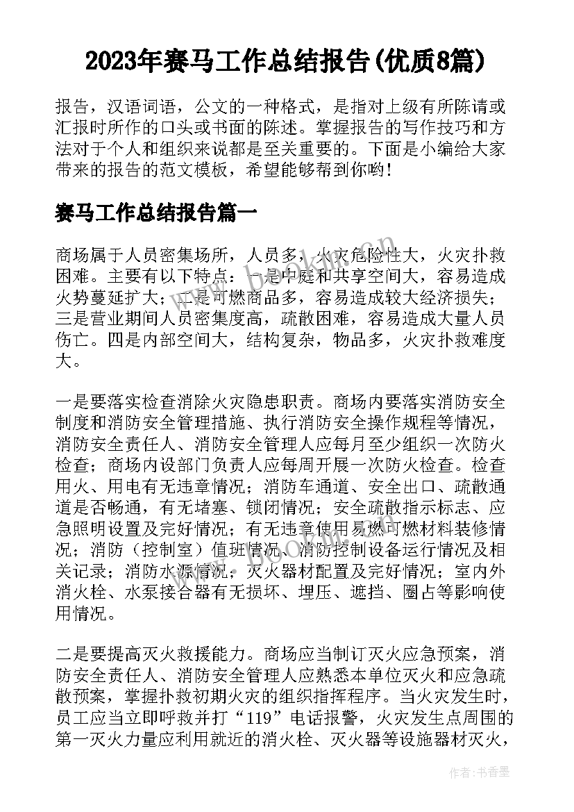 2023年赛马工作总结报告(优质8篇)