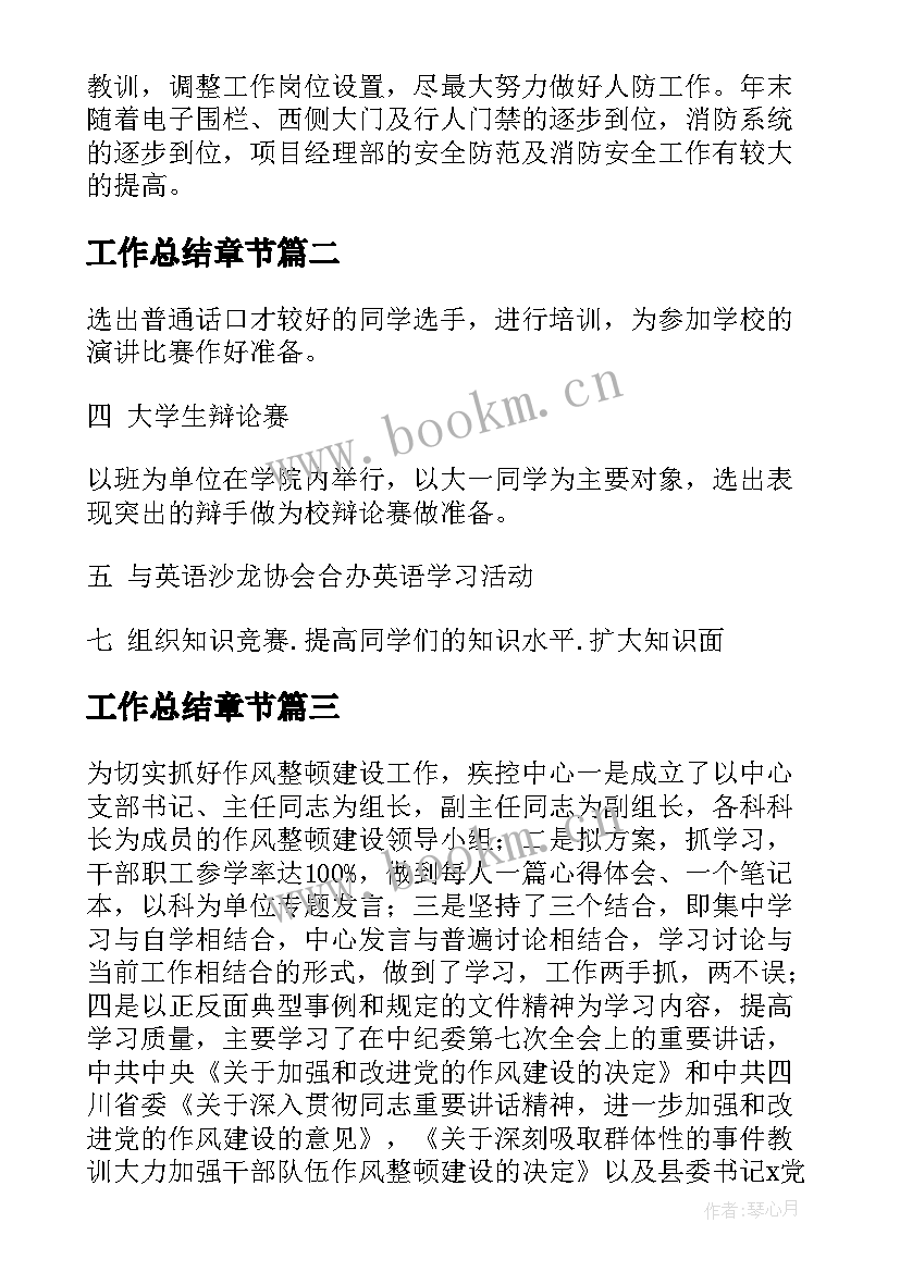 最新工作总结章节(汇总8篇)