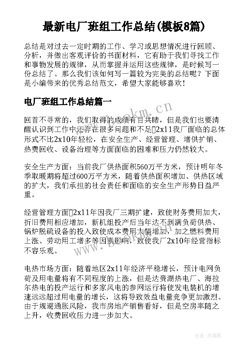 最新电厂班组工作总结(模板8篇)