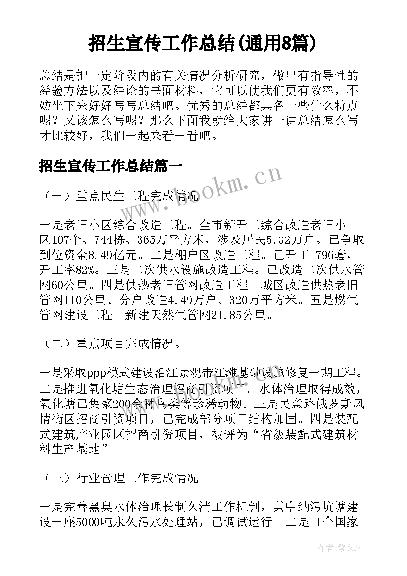 招生宣传工作总结(通用8篇)