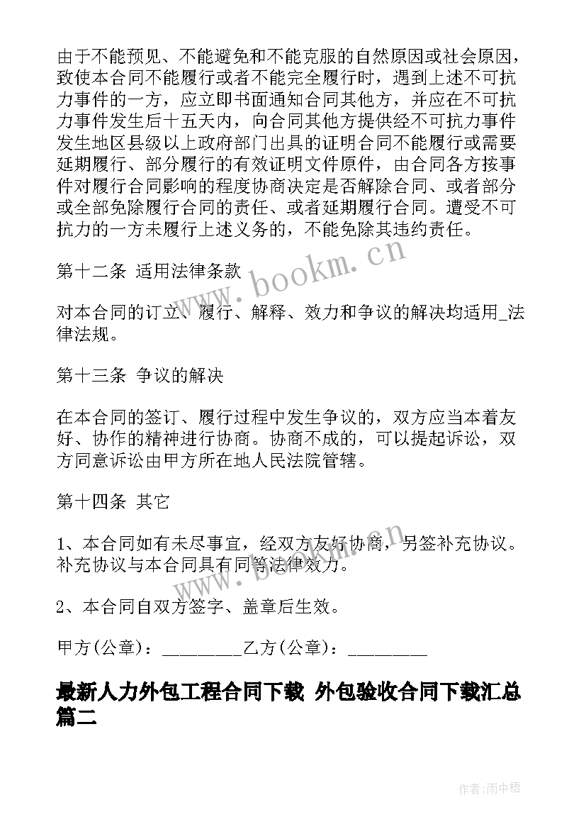 2023年人力外包工程合同下载 外包验收合同下载(优质7篇)