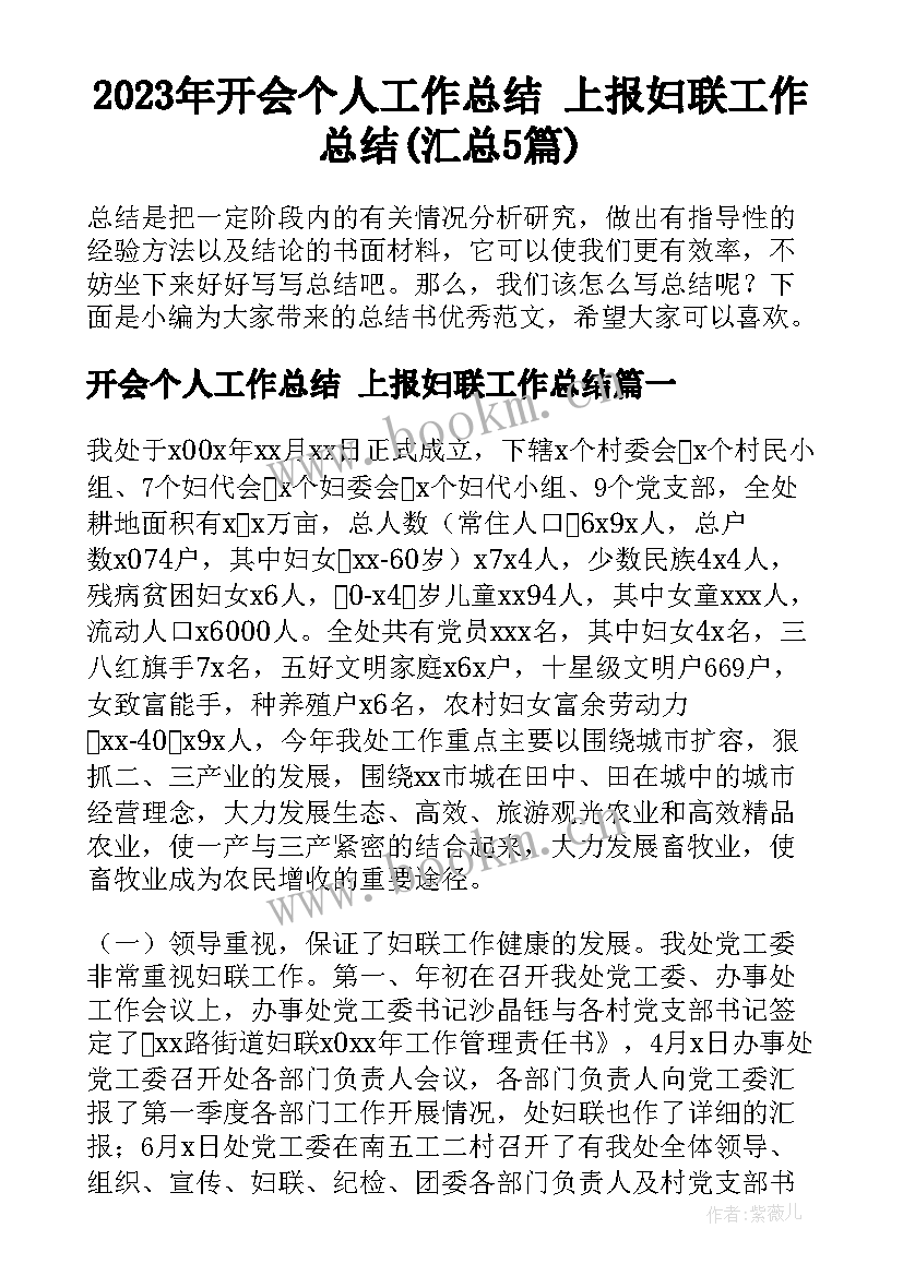 2023年开会个人工作总结 上报妇联工作总结(汇总5篇)