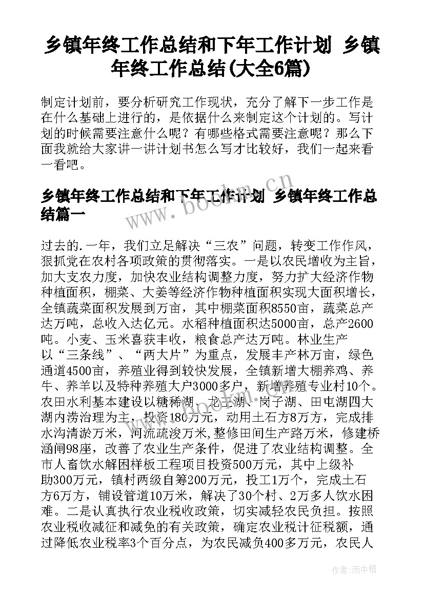 乡镇年终工作总结和下年工作计划 乡镇年终工作总结(大全6篇)