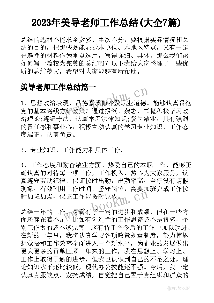 2023年美导老师工作总结(大全7篇)