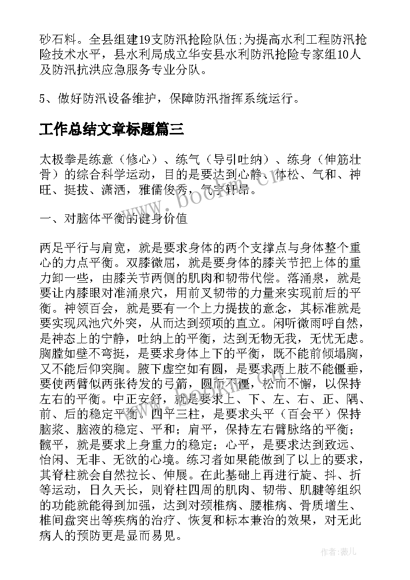 最新工作总结文章标题(实用8篇)