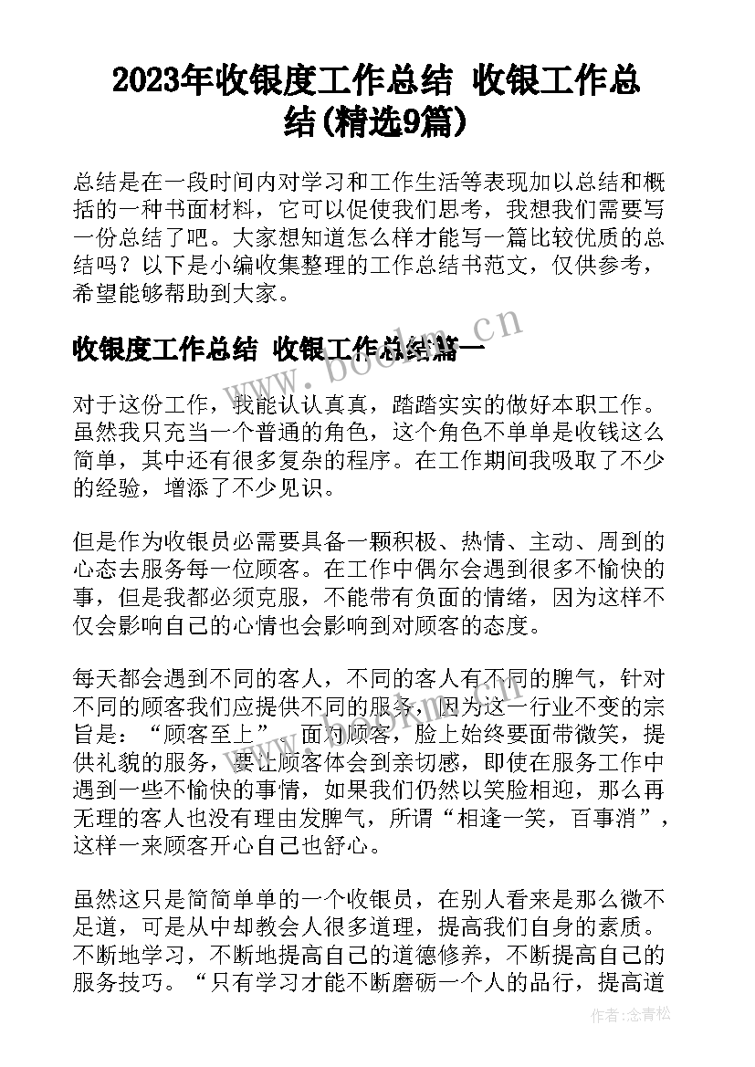 2023年收银度工作总结 收银工作总结(精选9篇)