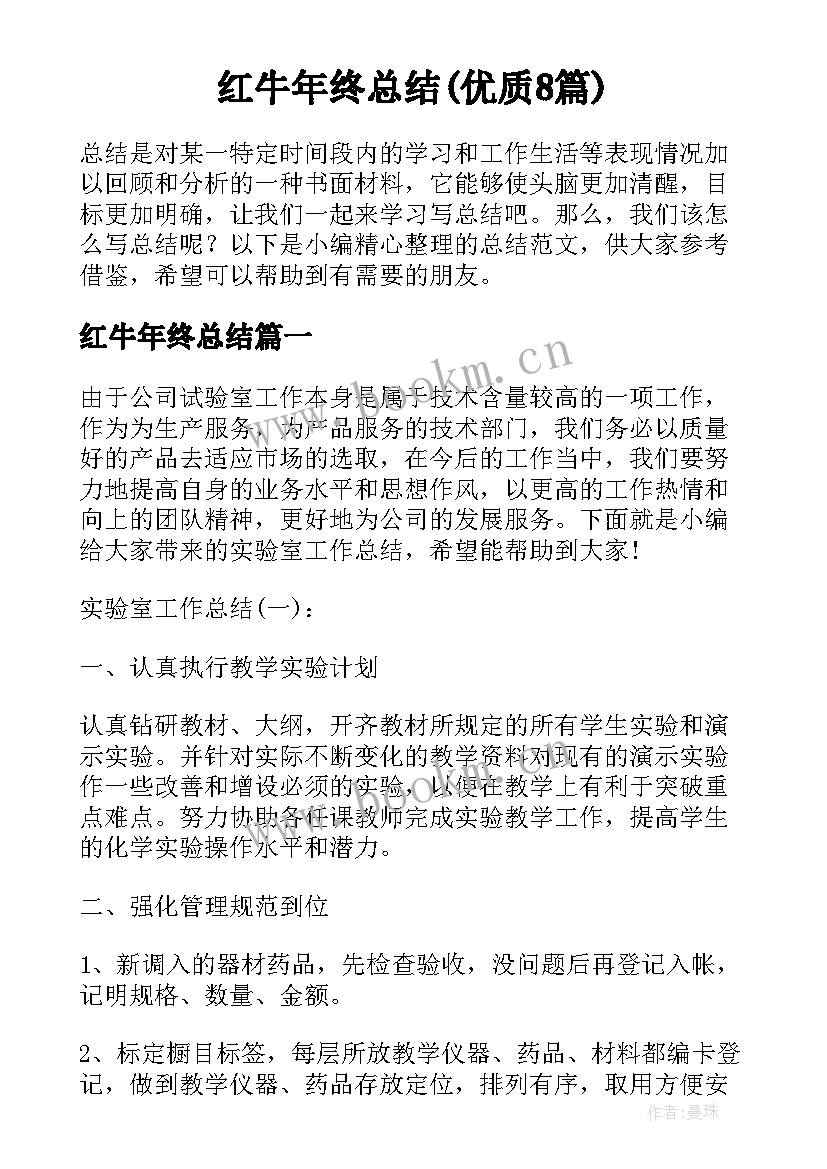 红牛年终总结(优质8篇)