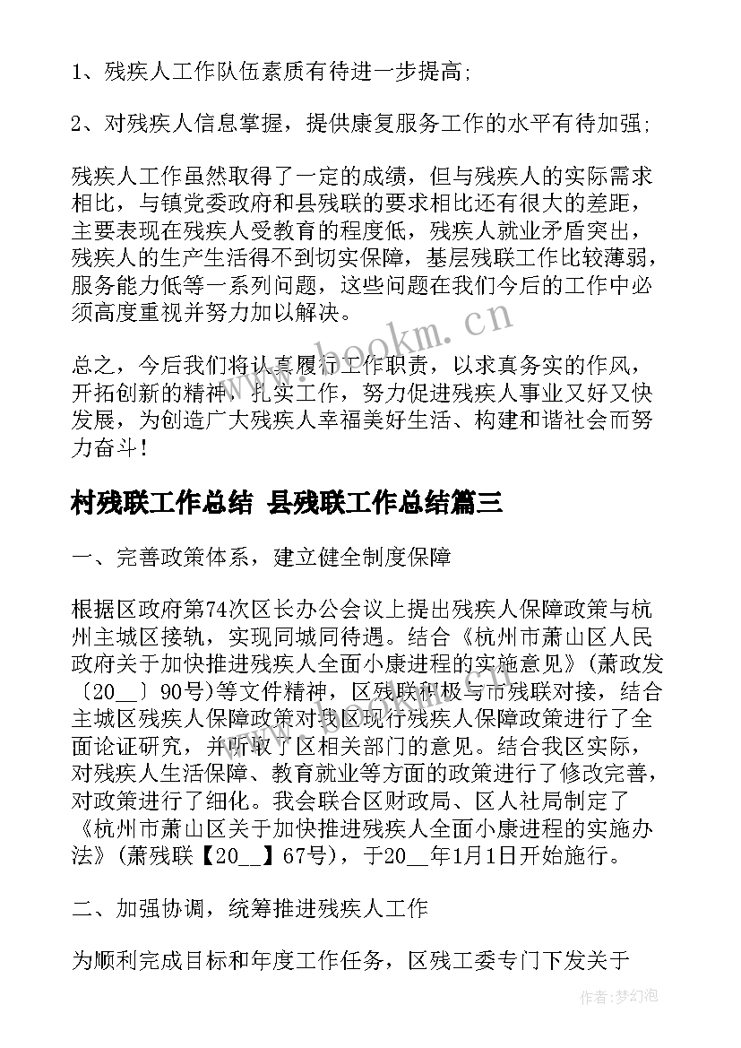 村残联工作总结 县残联工作总结(通用9篇)