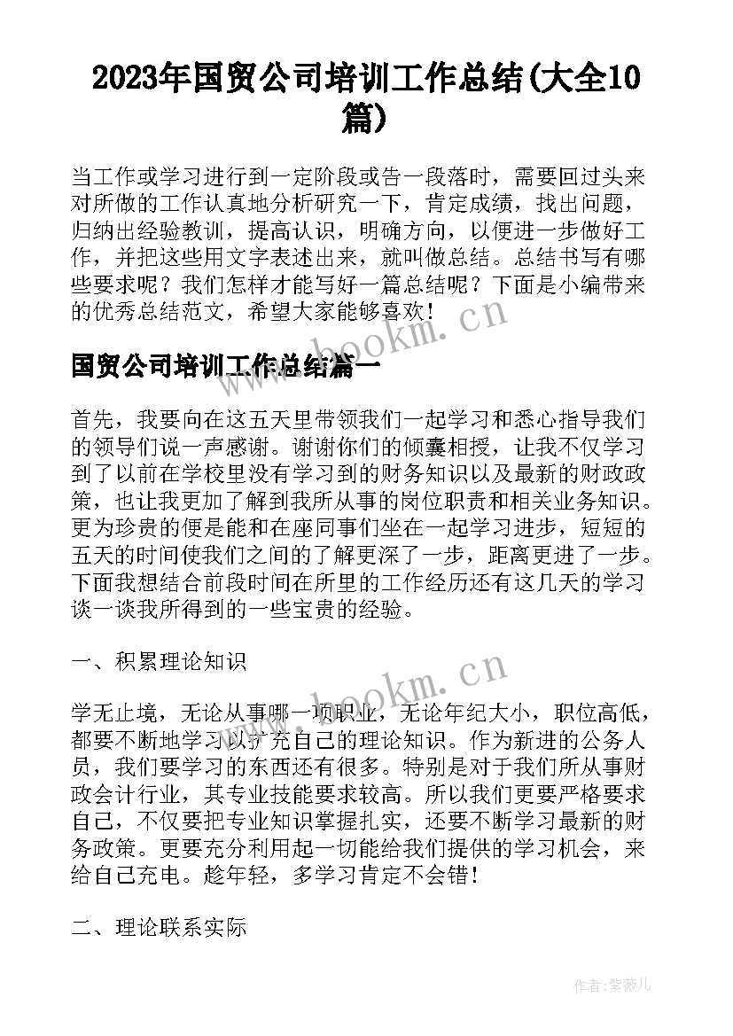 2023年国贸公司培训工作总结(大全10篇)