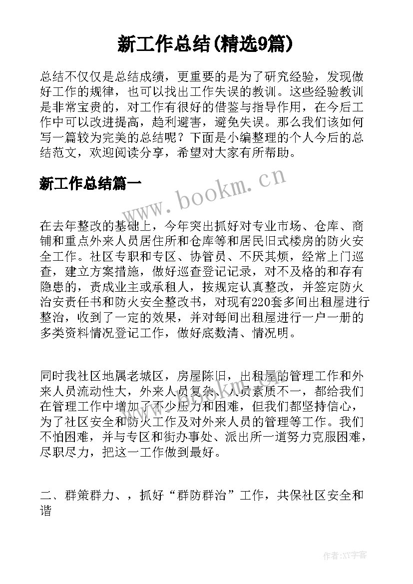 新工作总结(精选9篇)