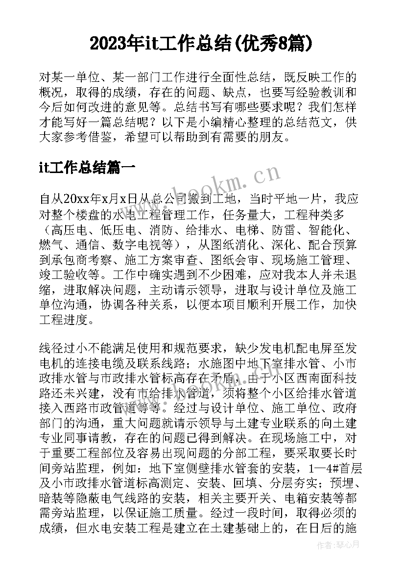 2023年it工作总结(优秀8篇)