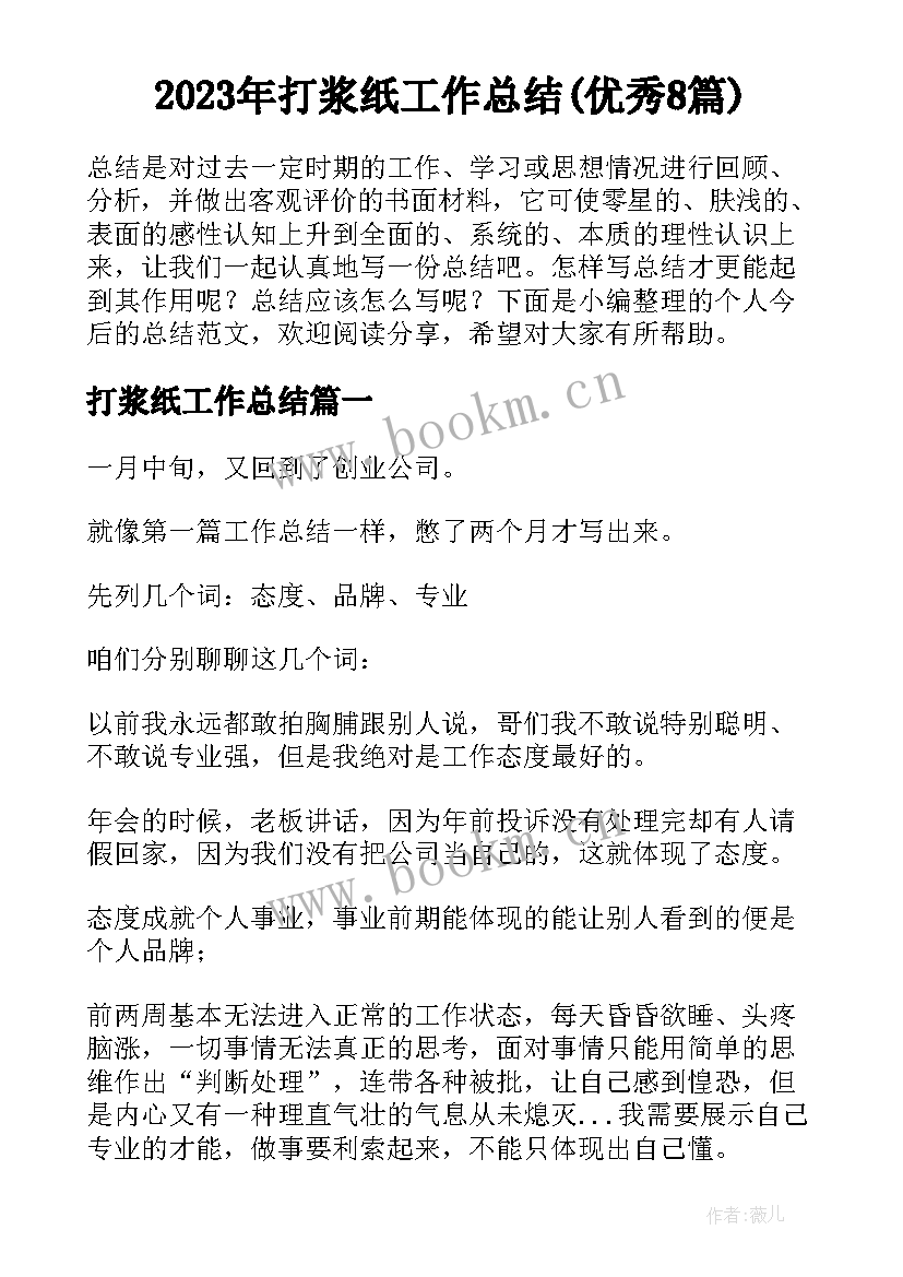 2023年打浆纸工作总结(优秀8篇)