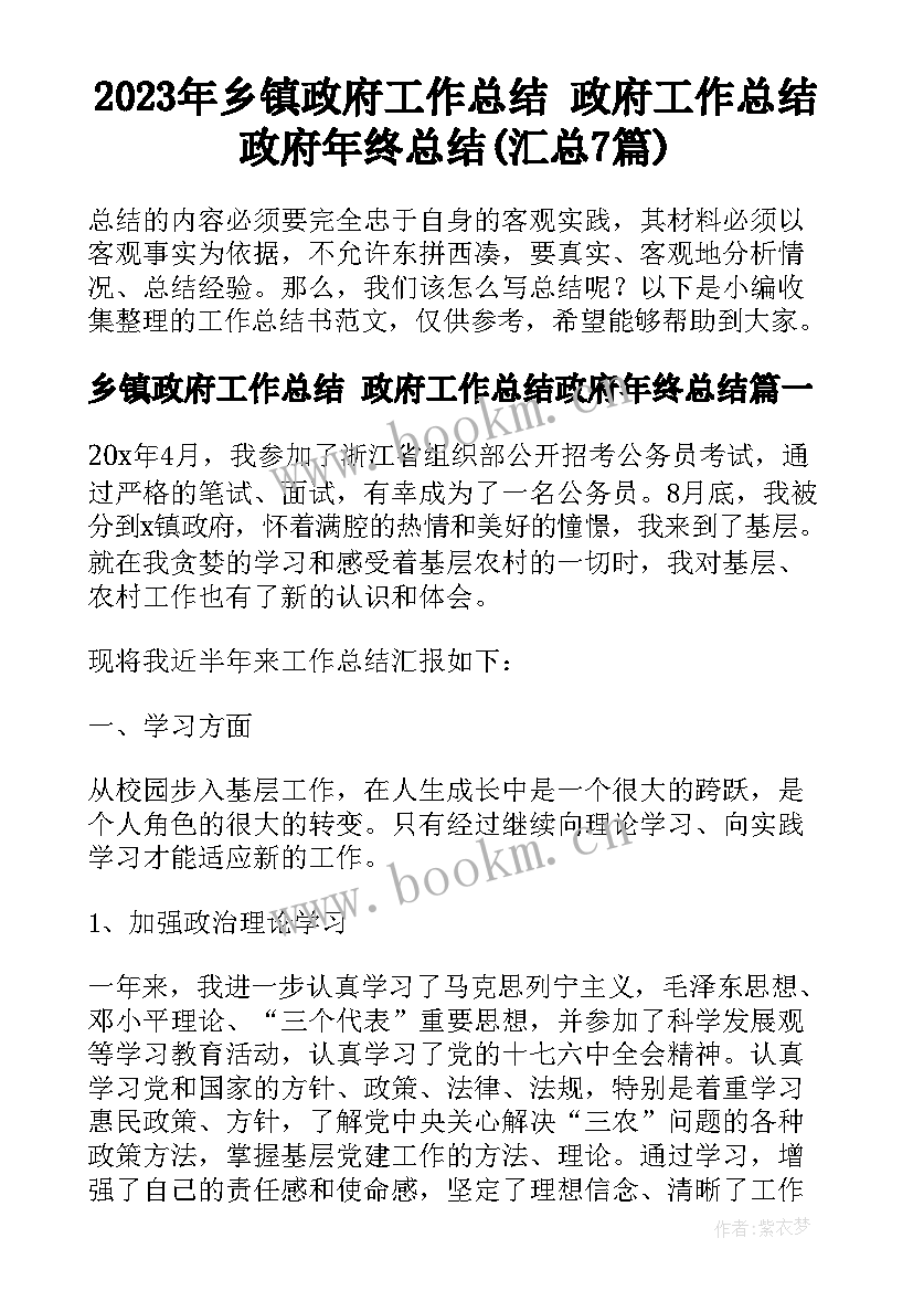 2023年乡镇政府工作总结 政府工作总结政府年终总结(汇总7篇)