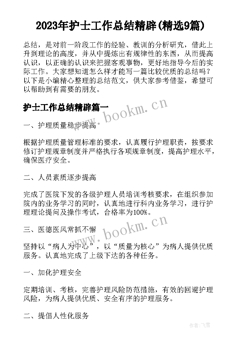 2023年护士工作总结精辟(精选9篇)