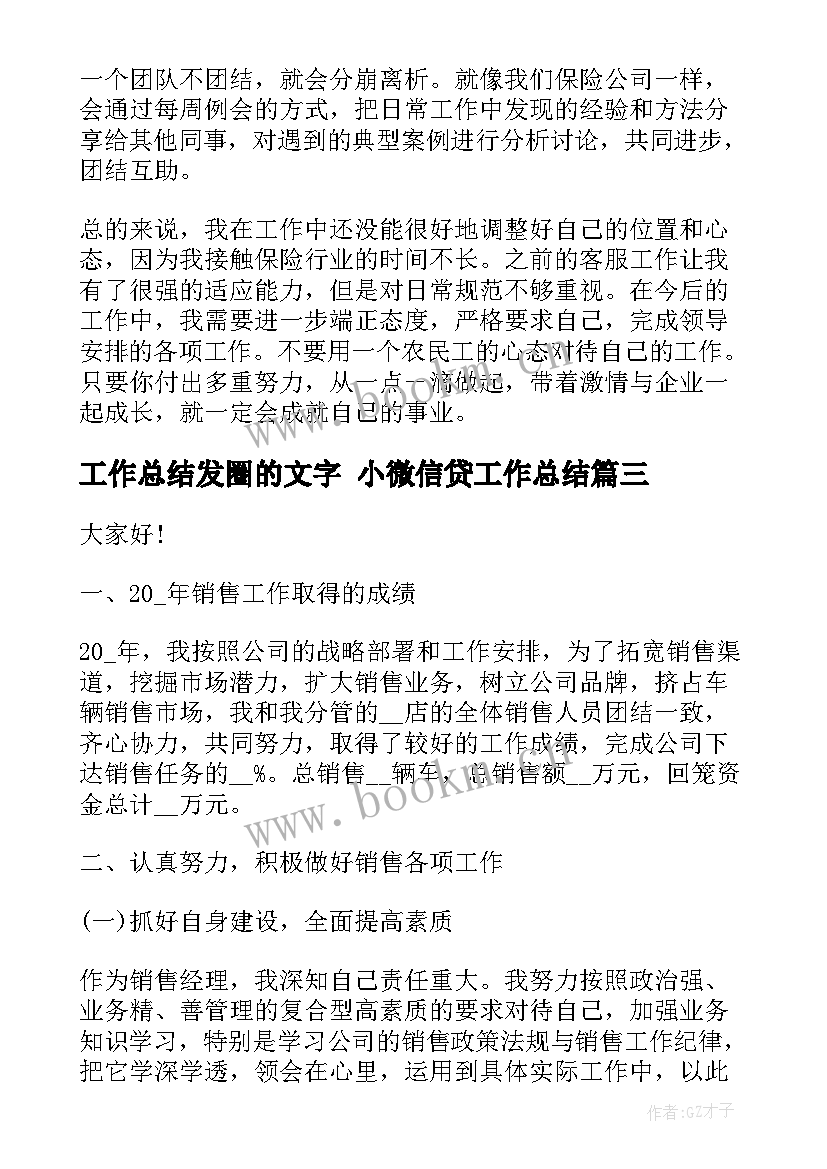 工作总结发圈的文字 小微信贷工作总结(优秀5篇)