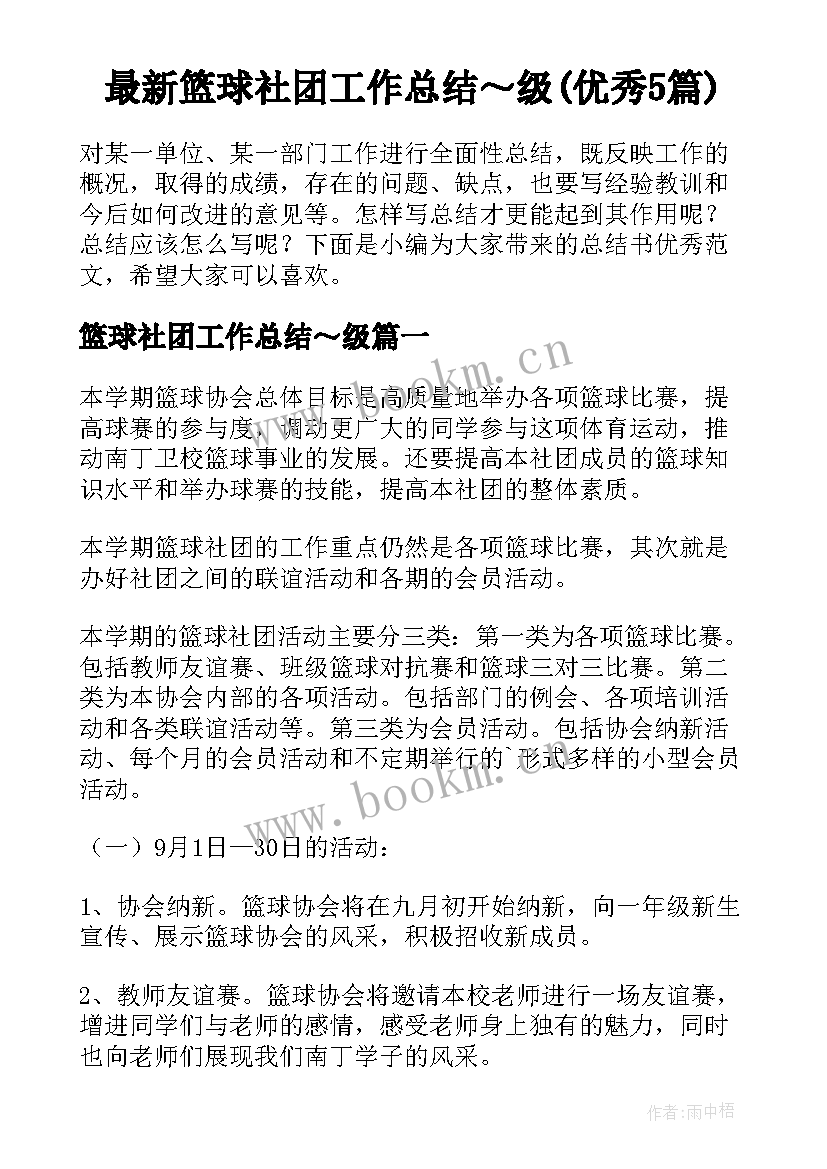 最新篮球社团工作总结～级(优秀5篇)