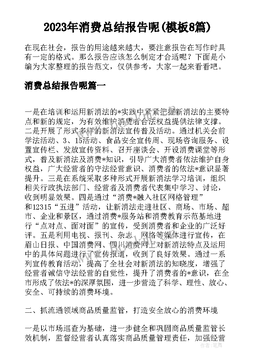 2023年消费总结报告呢(模板8篇)