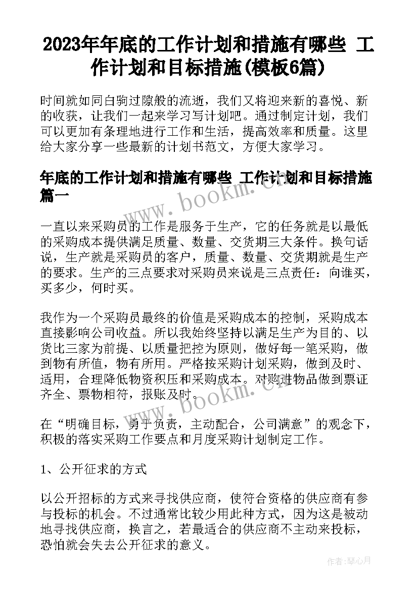 2023年年底的工作计划和措施有哪些 工作计划和目标措施(模板6篇)